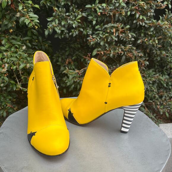 Milenika Handmade Italian High Heel Striped Yellow Ankle Bootie Leather 41 - Picture 8 of 11